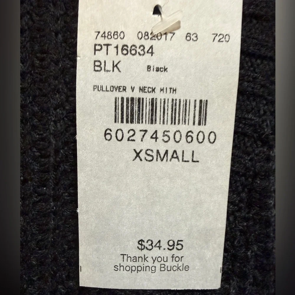 NWT Daytrip Black V-Neck Sweater with Bow Accents down sleeves - Picture 2 of 6